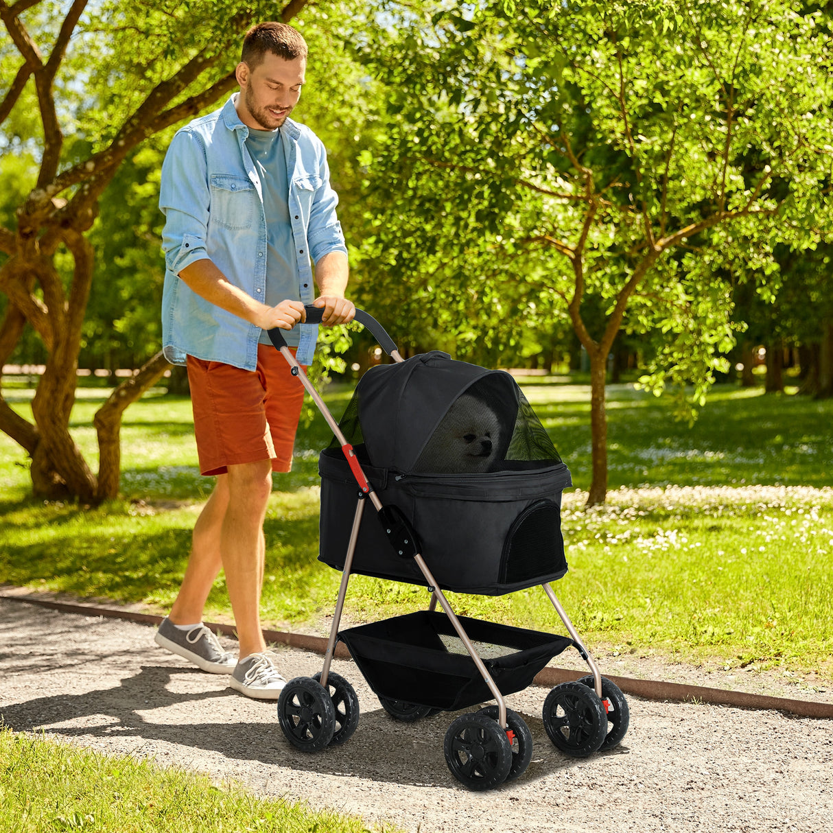 easycomfort easycomfort passeggino per cani 3 in 1 pieghevole con borsa trasportino e cestino inferiore nero
