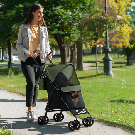 easycomfort easycomfort passeggino per cani con 2 finestre a rete in acciaio e tessuto oxford 76x44x103 cm nero e verde scuro