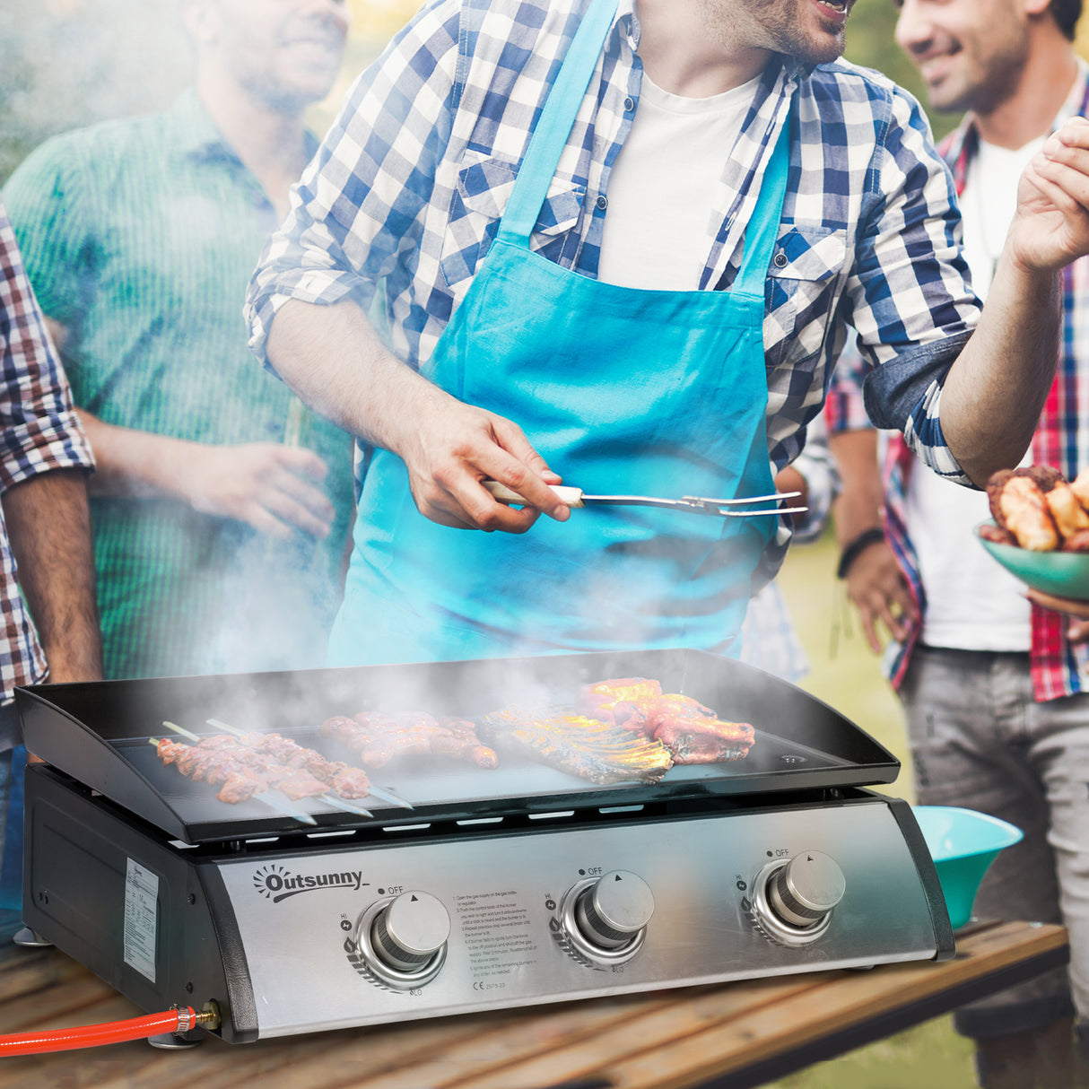 easycomfort easycomfort piastra barbecue a gas antiaderente da tavolo con 3 bruciatori da 3kw 62x46x21cm nero