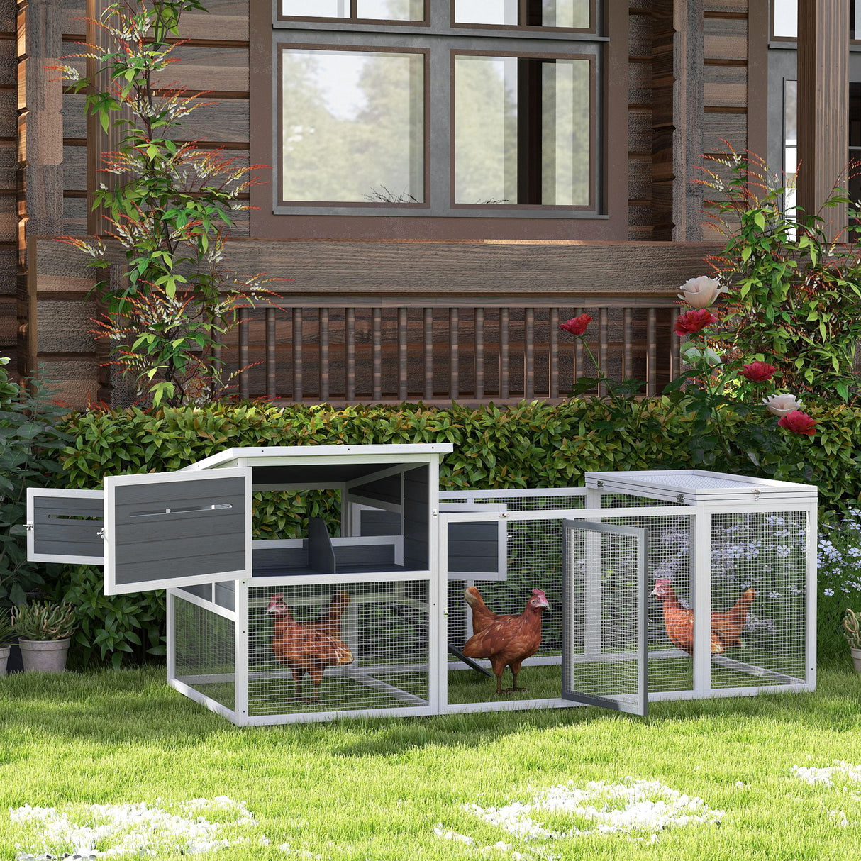 easycomfort easycomfort pollaio per galline con casetta nido per cova e area esterna 214x101x 91 5cm grigio