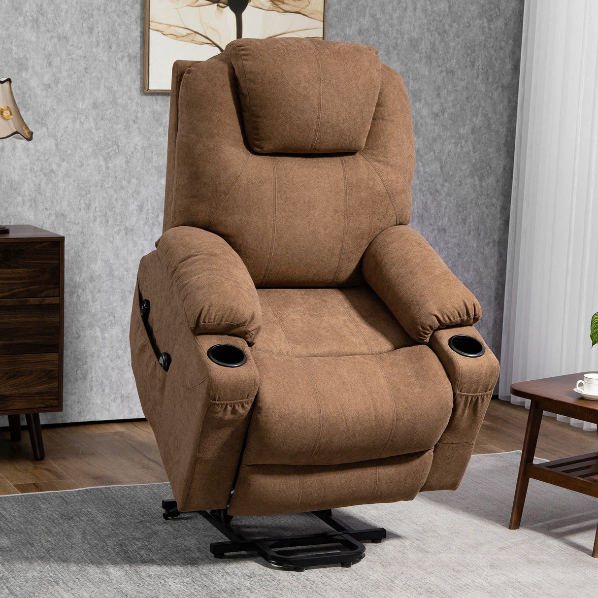 easycomfort easycomfort poltrona alzapersona massaggiante a 8 punti con telecomando in tessuto effetto lino 90x101x107 cm caffe