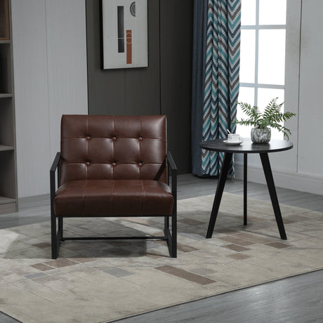 easycomfort easycomfort poltrona imbottita stile industriale trapuntata a bottoni arredamento moderno poltroncina da ingresso in metallo e pu 75x81x78cm marrone