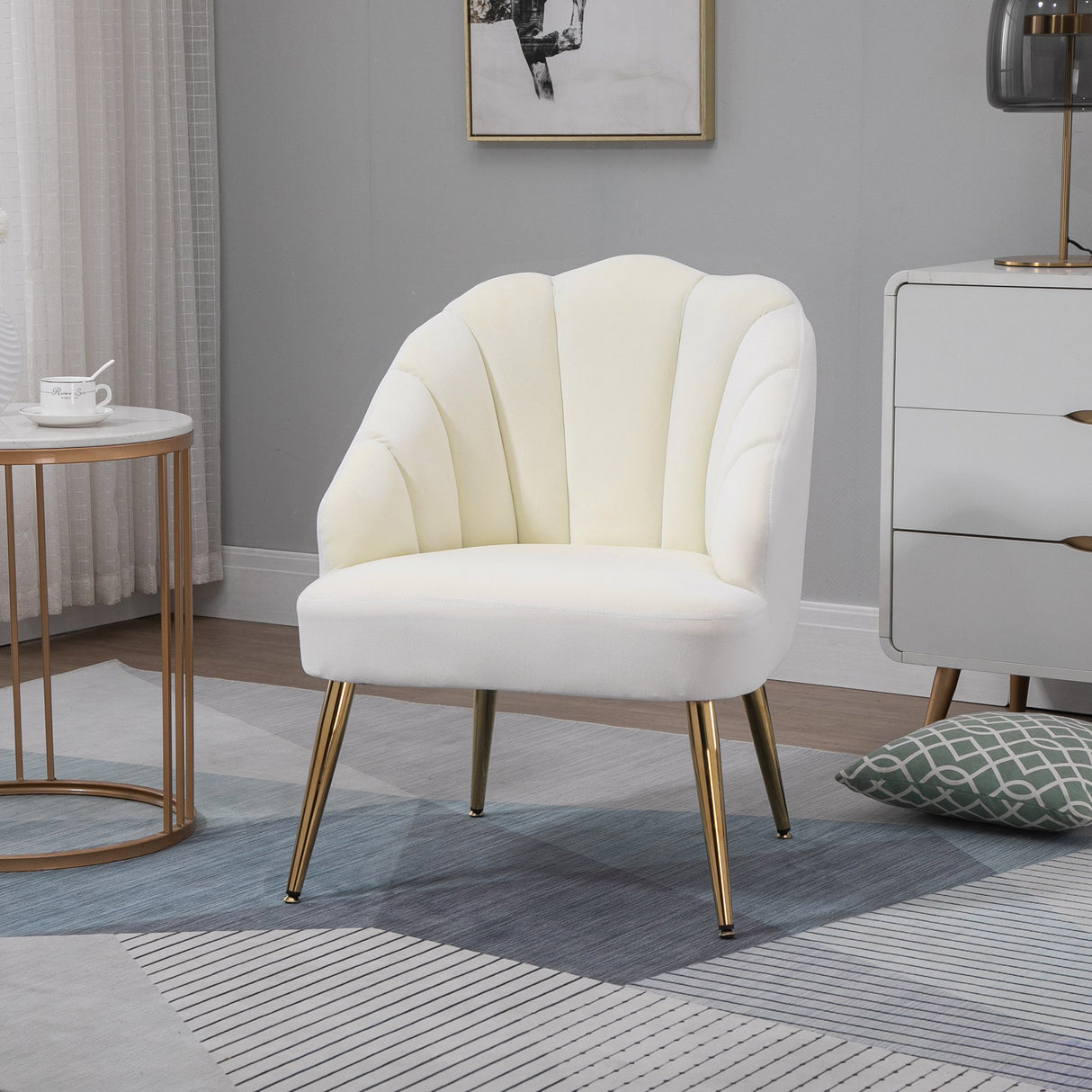 easycomfort easycomfort poltrona in velluto imbottita con schienale a conchiglia e gambe in acciaio per camera e salotto 63x65x84cm crema