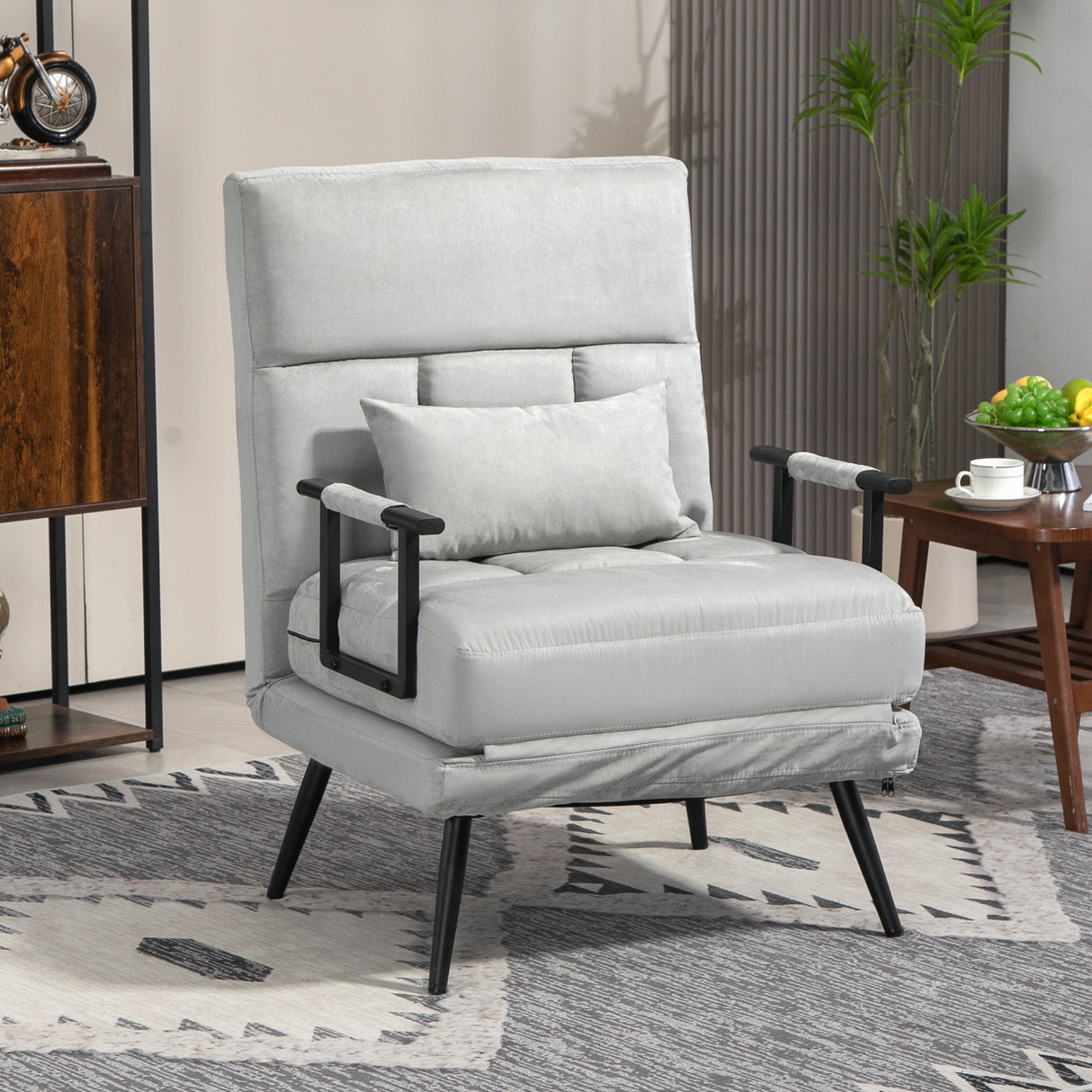 easycomfort easycomfort poltrona letto 3 in 1 con cuscino incluso in acciaio e poliestere 71x71x97 cm grigio chiaro