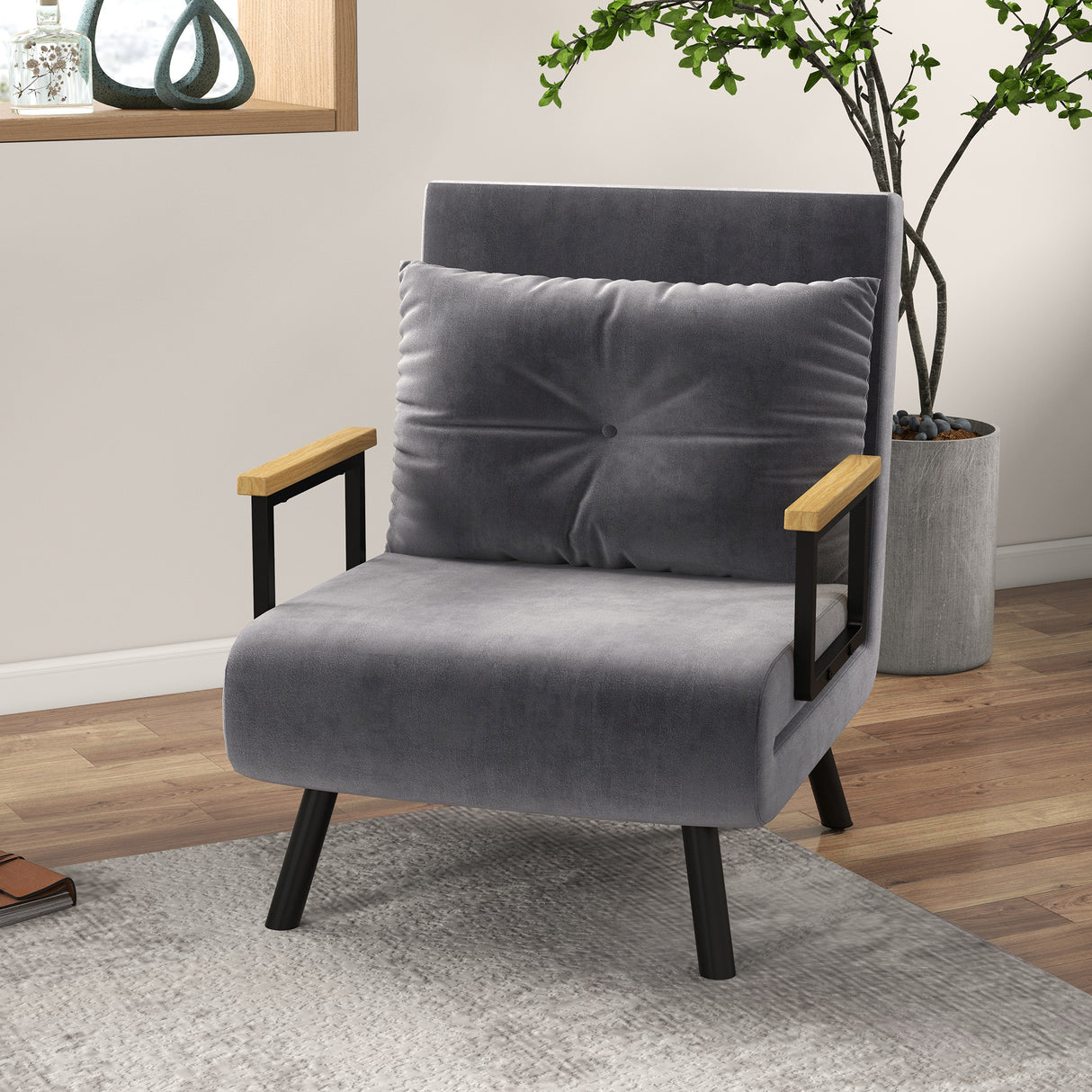 easycomfort easycomfort poltrona letto 3 in 1 con schienale reclinabile in 5 posizioni e cuscino 63x73x81 cm grigio scuro