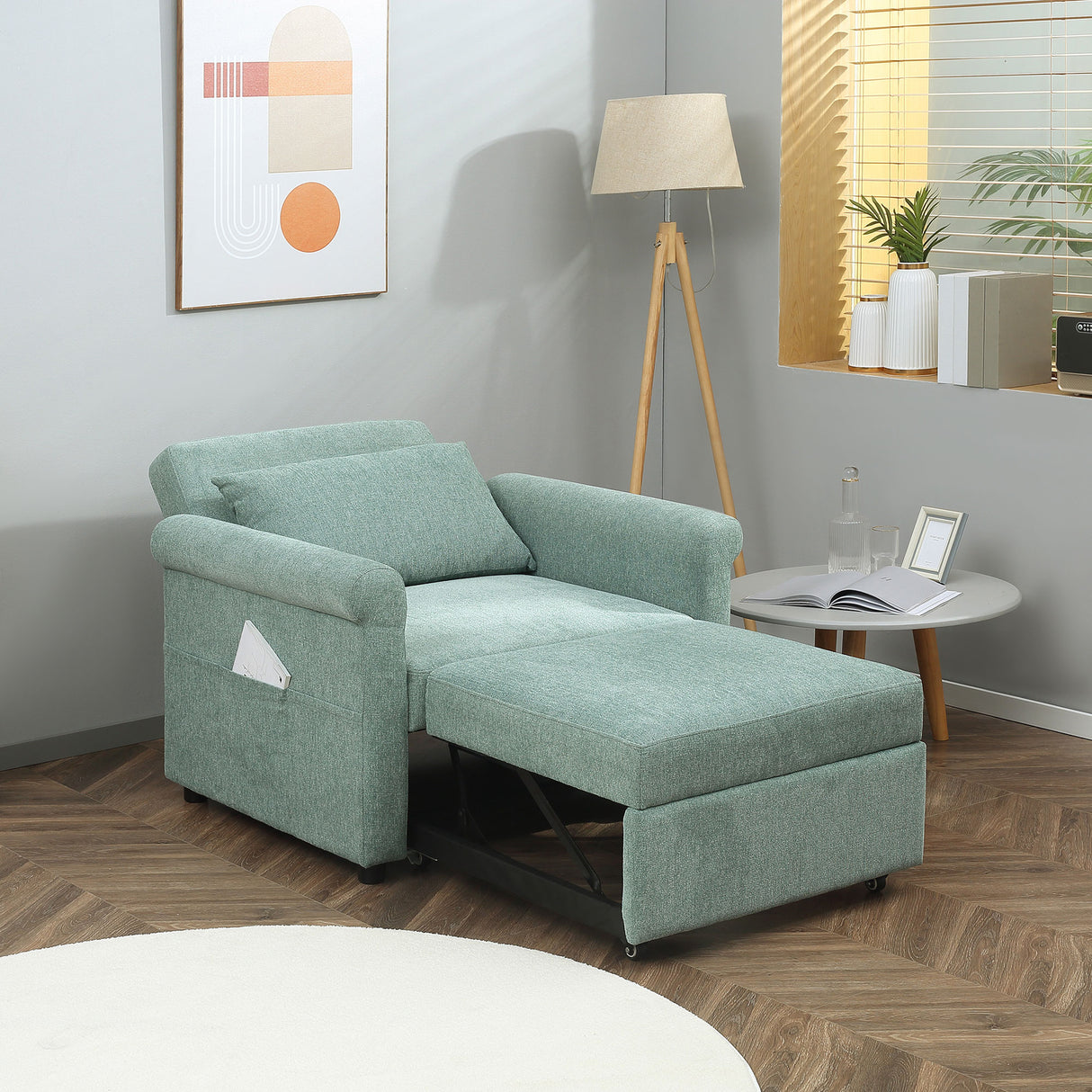easycomfort easycomfort poltrona letto singolo salvaspazio reclinabile su 4 livelli con seduta imbottita 96x84 5x87 5cm verde