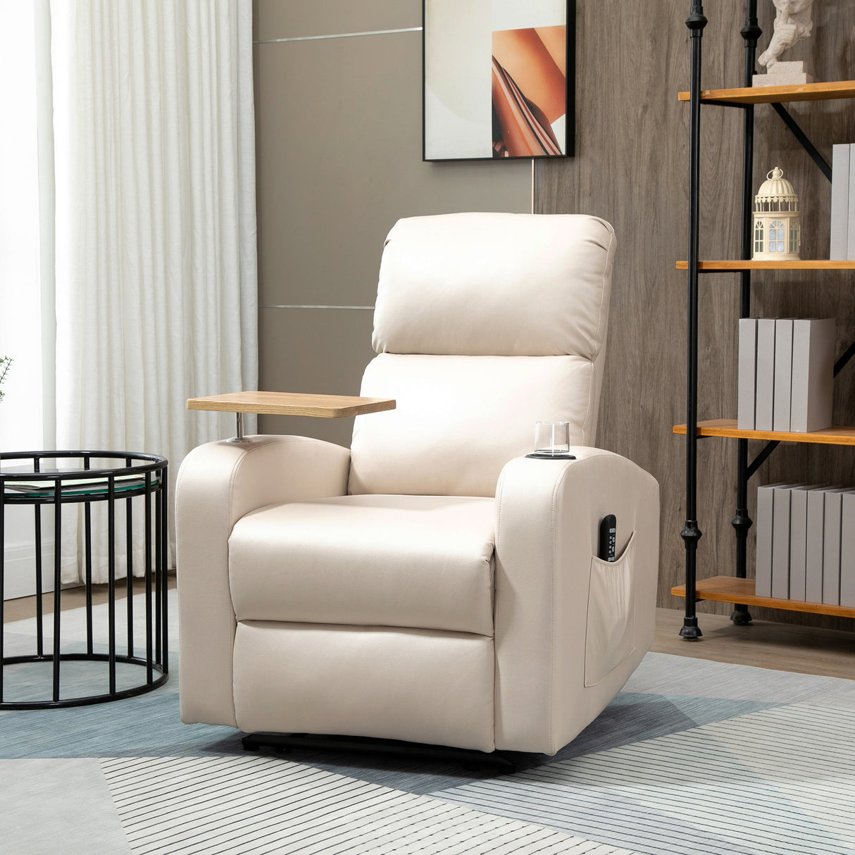 easycomfort easycomfort poltrona massaggiante e reclinabile con poggiapiedi e telecomando in microfibra 77x93x105 cm beige