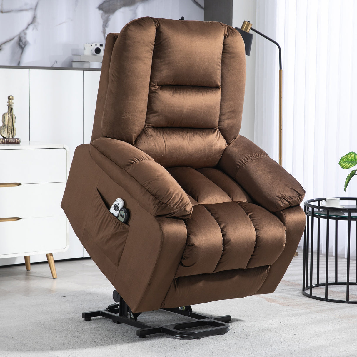 easycomfort easycomfort poltrona relax alzapersona reclinabile massaggiante e riscaldata in velluto marrone