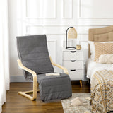 easycomfort easycomfort poltrona relax con poggiapiedi a 5 livelli e poggiatesta in legno di betulla e tessuto grigio