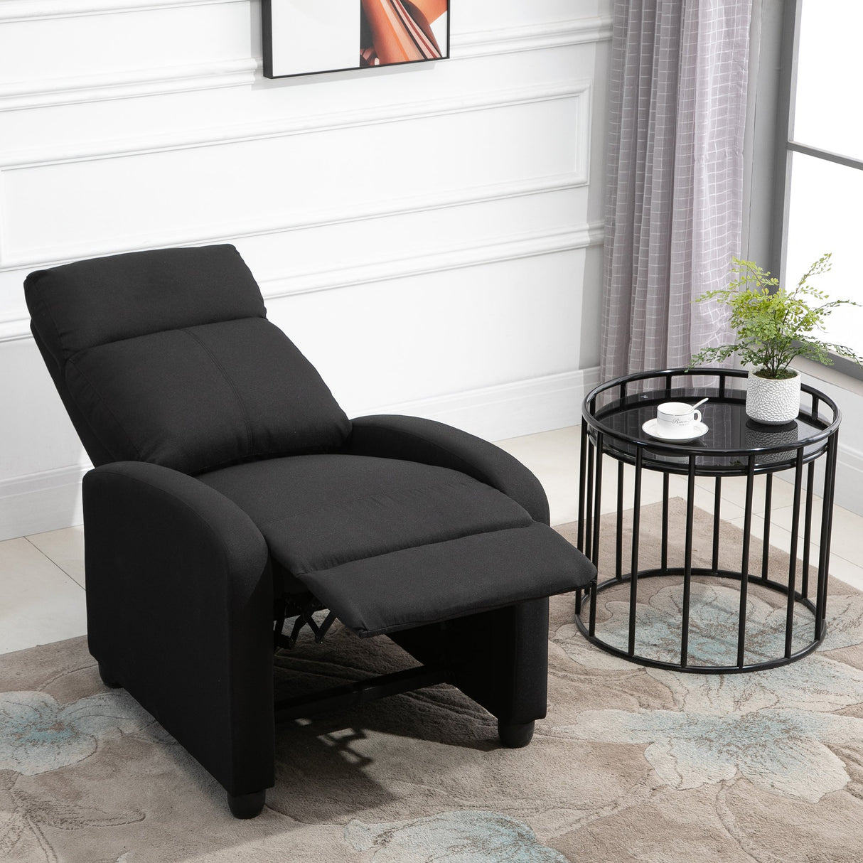 easycomfort easycomfort poltrona relax imbottita con schienale reclinabile 135 e poggiapiedi estraibile in lino nero 69x87x100 5cm ean 8054144138404