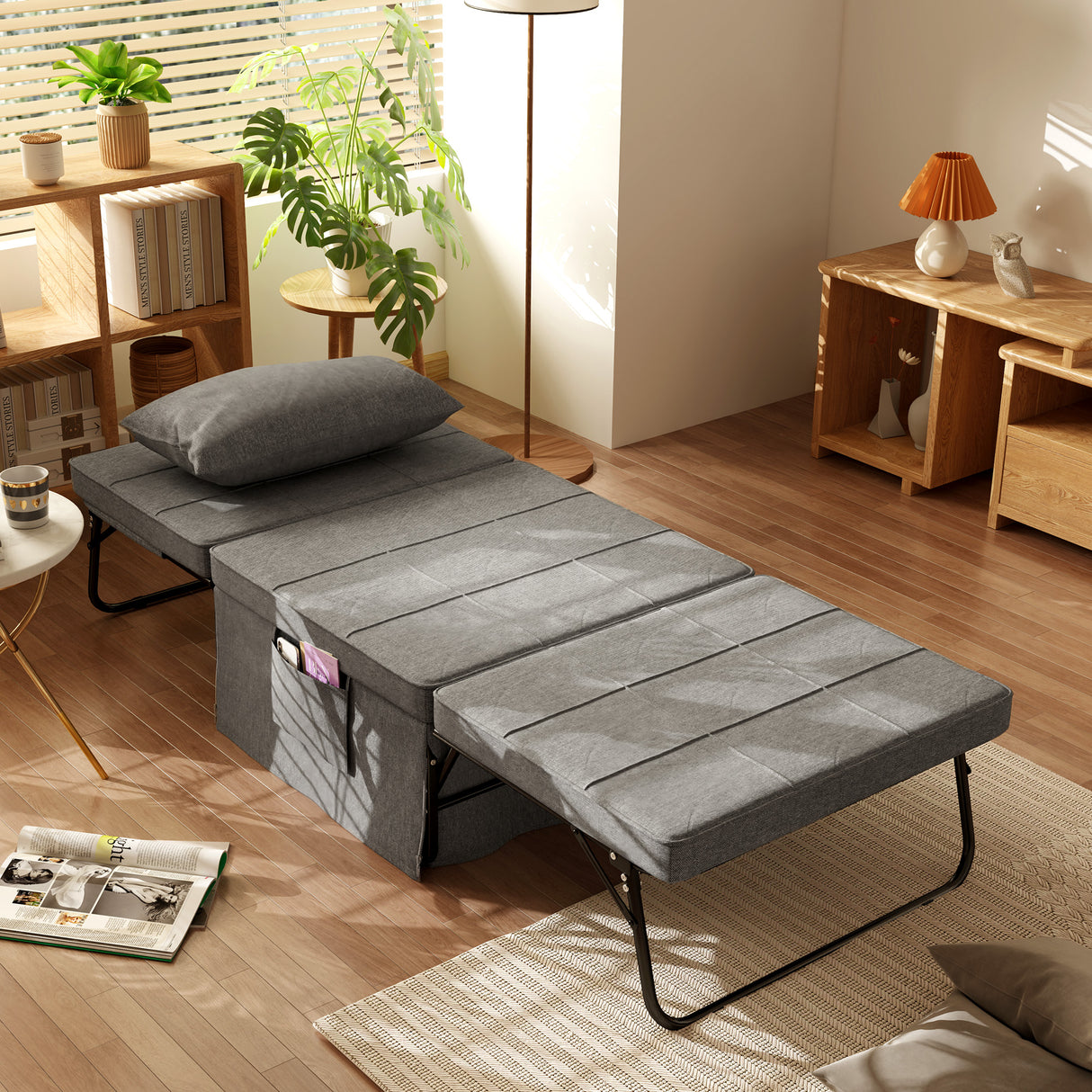 easycomfort easycomfort pouf letto pieghevole multiuso 4 in 1 con schienale reclinabile a 5 livelli grigio