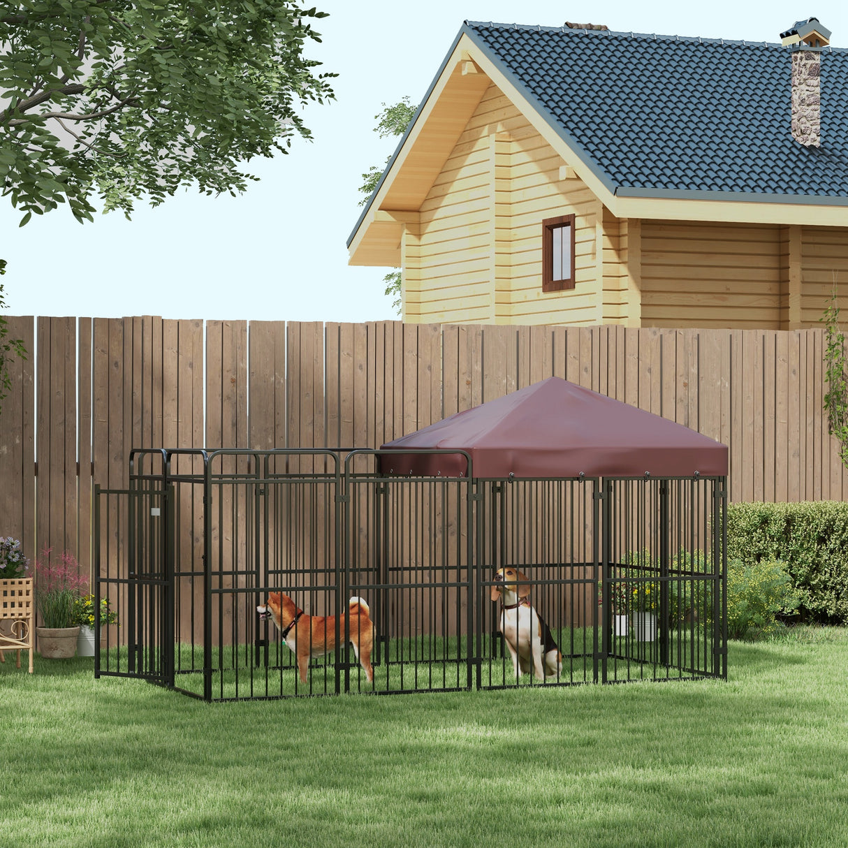 easycomfort easycomfort recinto per cani da esterno in metallo con tetto 282x141x159cm marrone