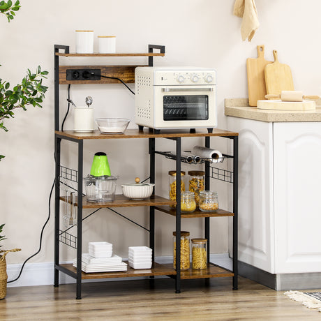 easycomfort easycomfort scaffale cucina multipresa per microonde con ripiani e cestino a rete 90x42x130cm marrone