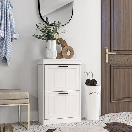 easycomfort easycomfort scarpiera moderna con 2 cassetti ribaltabili per 10 paia di scarpe e ripiano regolabile 54x24x82 5cm bianco