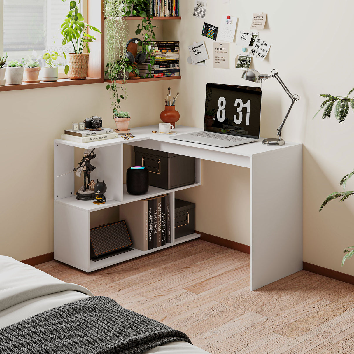 easycomfort easycomfort scrivania angolare moderna per ufficio con 4 ripiani in legno bianco 120x100x77 cm