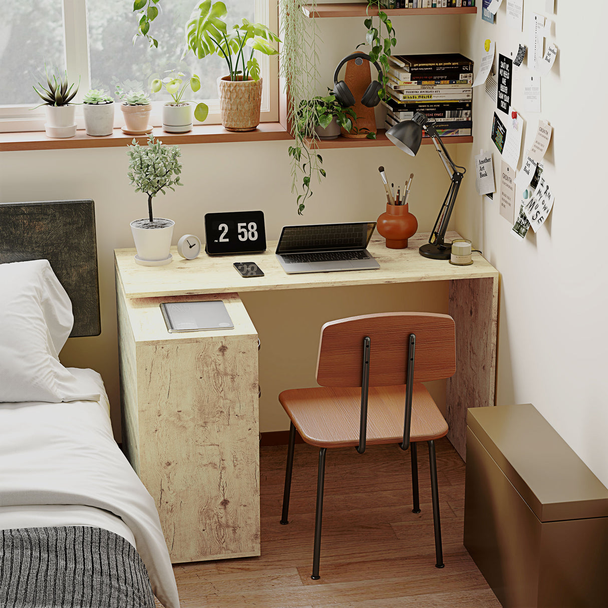easycomfort easycomfort scrivania angolare per pc con 3 cassetti e ripiani aperti in legno e metallo 117x83 5x76 cm noce