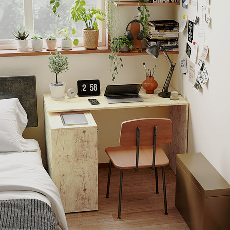 easycomfort easycomfort scrivania angolare per pc con 3 cassetti e ripiani aperti in legno e metallo 117x83 5x76 cm noce