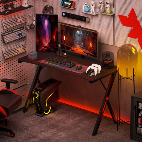 easycomfort easycomfort scrivania gaming con luci led rgb regolabili e gambe a k in legno e acciaio 120x60x75 cm nero