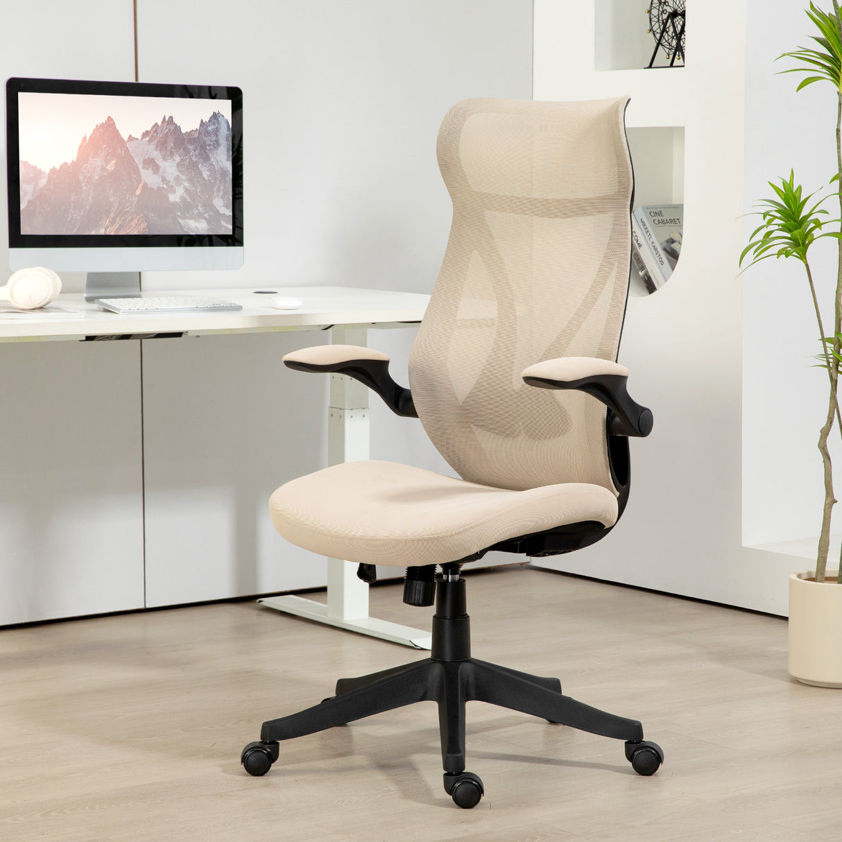 easycomfort easycomfort sedia da ufficio con braccioli ribaltabili altezza regolabile e schienale inclinabile beige