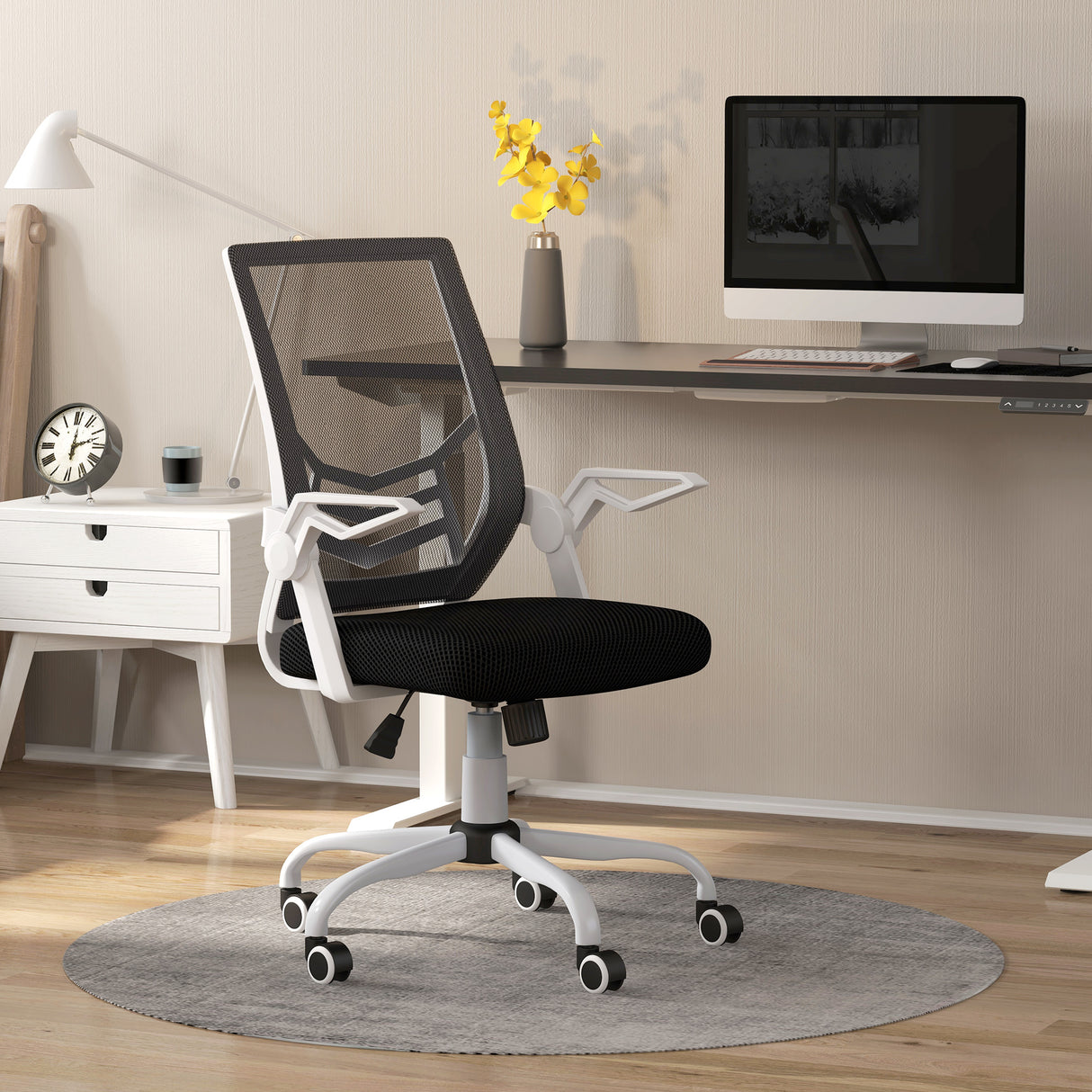 easycomfort easycomfort sedia da ufficio ergonomica ad altezza regolabile in tessuto effetto lino 62 5x55x94 104 cm bianco e nero