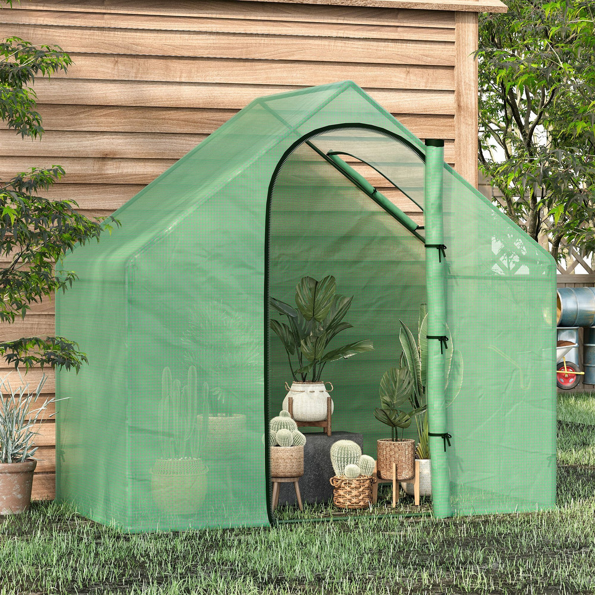 easycomfort easycomfort serra da giardino con porta a cerniera e presa daria 4 funi e paletti inclusi 180x100x168 cm verde