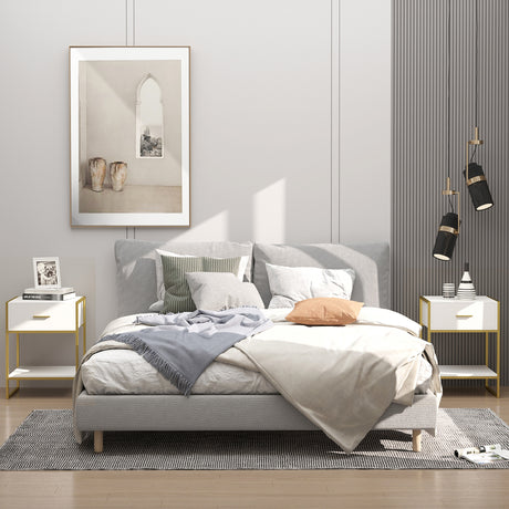 easycomfort easycomfort set 2 comodini moderni con cassetto e ripiano aperto in mdf e acciaio 45x40x60cm bianco e oro
