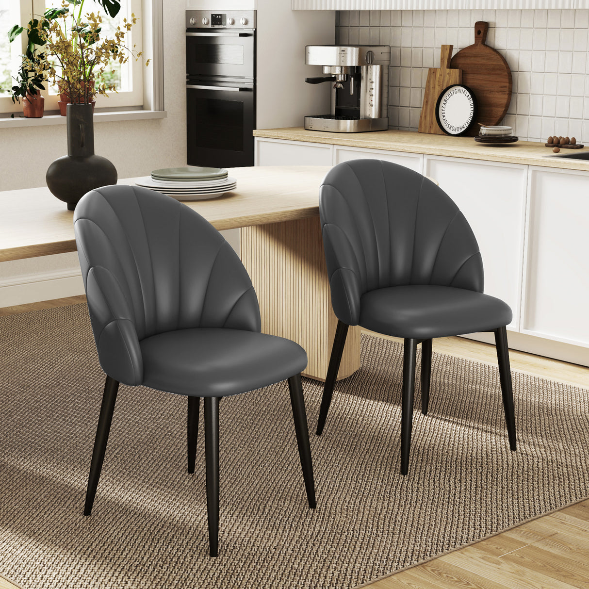 easycomfort easycomfort set 2 sedie da pranzo in pelle pu con gambe in metallo e schienale a conchiglia grigio scuro