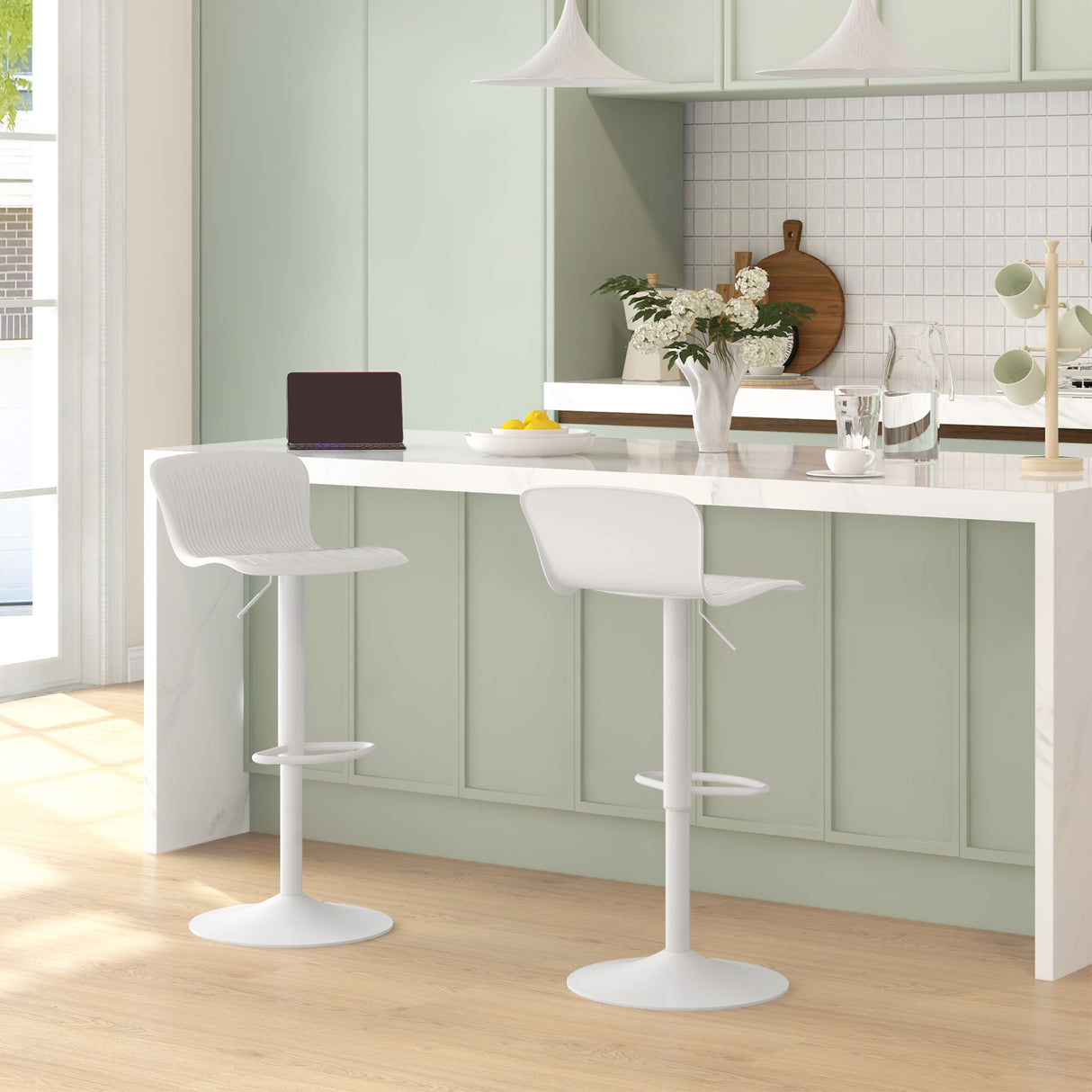 easycomfort easycomfort set 2 sgabelli da bar con schienale girevoli e con altezza regolabile polipropilene bianco