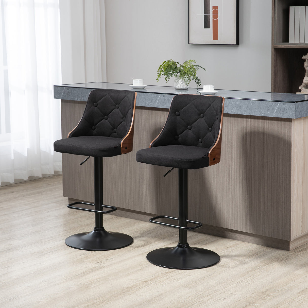 easycomfort easycomfort set 2 sgabelli da bar girevoli ad altezza regolabile per cucina e soggiorno 47 5x50x93 5 116 cm nero e noce