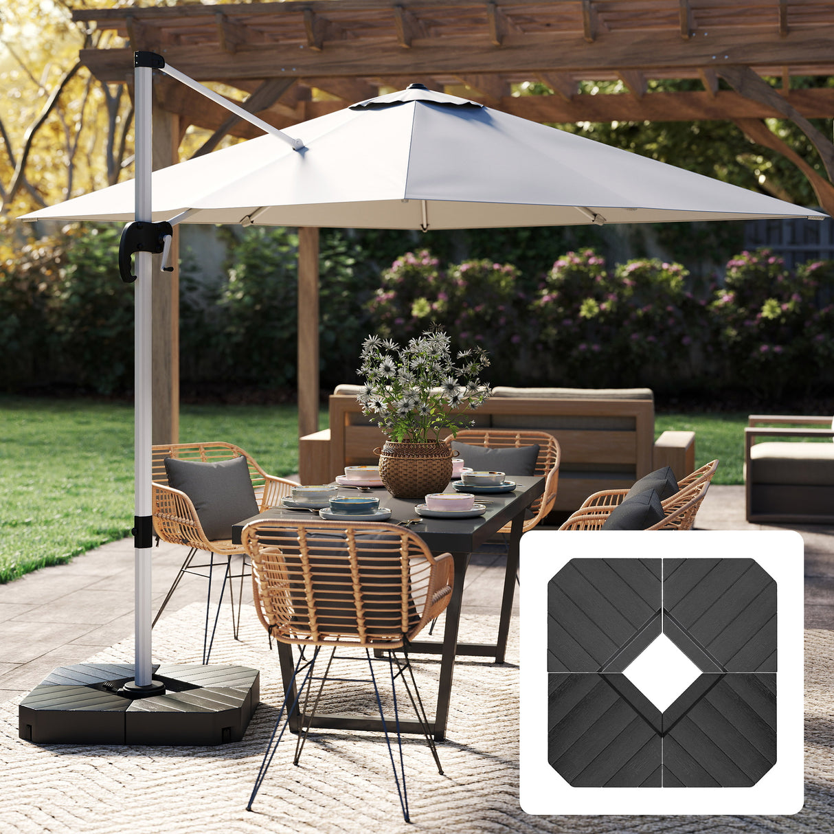 easycomfort easycomfort set 4 mattonelle base per ombrellone a braccio riempibili con acqua o sabbia fino a 80 kg nero