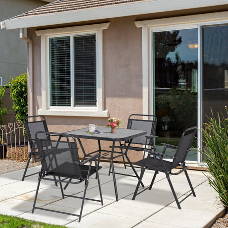 easycomfort easycomfort set da giardino con 4 sedie pieghevoli con braccioli e tavolo con foro per ombrellone nero