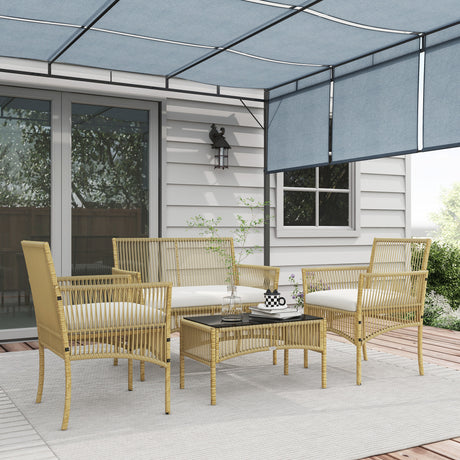 easycomfort easycomfort set da giardino in rattan da 4 pezzi con 2 poltroncine divano e tavolino da caffe naturale e nero