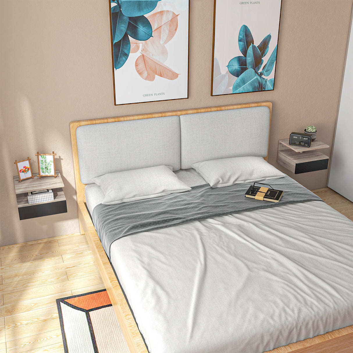 easycomfort easycomfort set di 2 comodini sospesi moderni con cassetto e mensola superiore 35x32x22 5cm rovere e nero