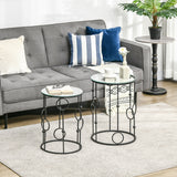 easycomfort easycomfort set di 2 tavolini da caffe impilabili in metallo e vetro temperato 41x57cm e 36x51cm nero