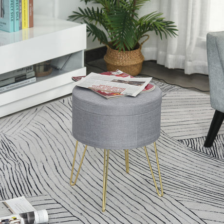 easycomfort easycomfort sgabello rotondo con vano contenitore in tessuto grigio e oro 36x36x45cm