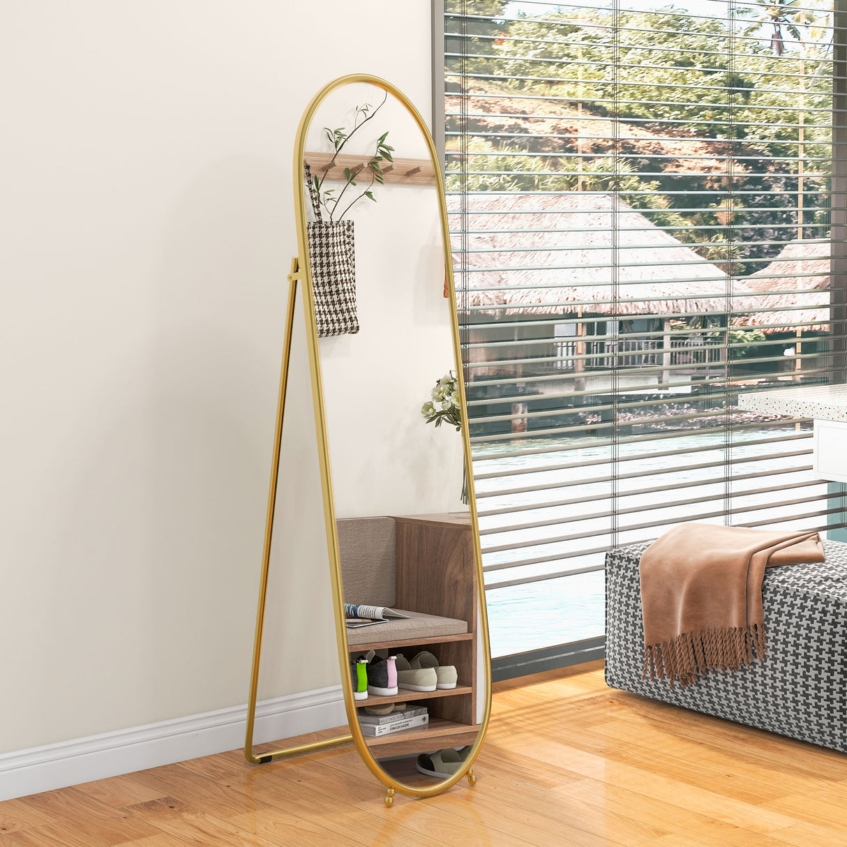 easycomfort easycomfort specchio verticale ovale da terra con supporto in vetro e metallo 40x41x159 cm tonalita oro