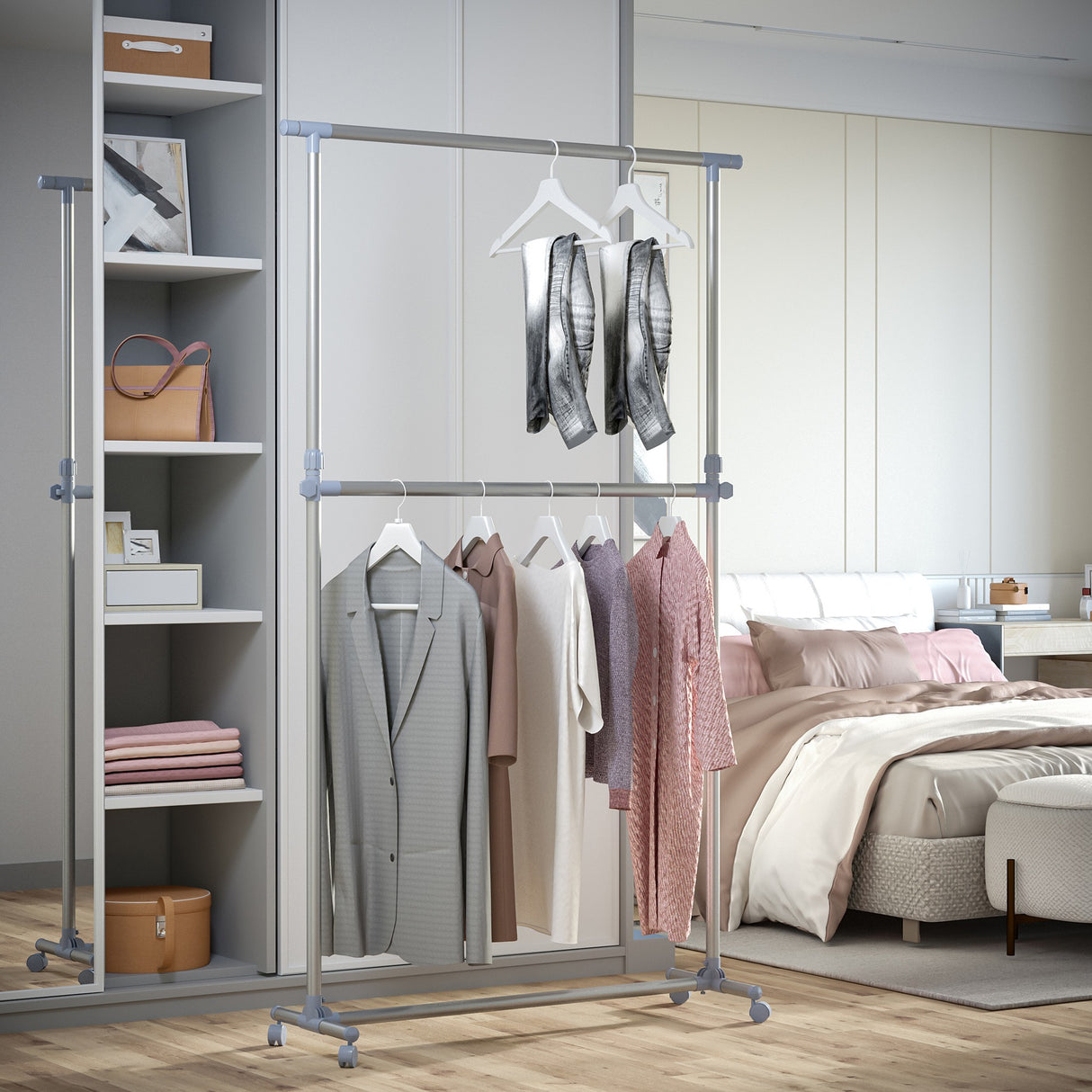easycomfort easycomfort stender appendiabiti con altezza ed estensione regolabili 4 ruote girevoli acciaio inox e abs 165x48x180cm