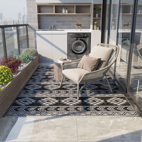 easycomfort easycomfort tappeto moderno per esterni nero e grigio in pp con design reversibile e pieghevole 182x274 cm