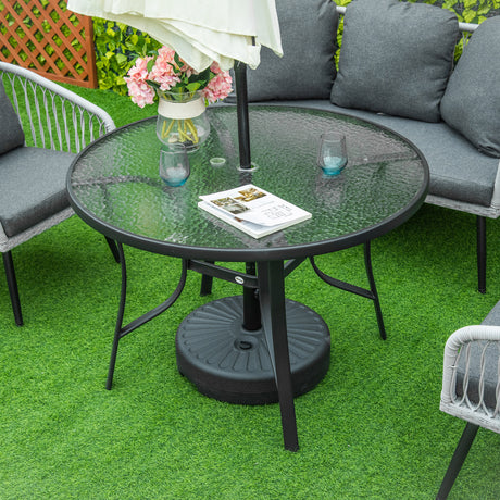 easycomfort easycomfort tavolo da giardino rotondo con foro per ombrellone in acciaio e vetro 106 5x71cm nero