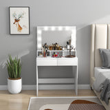 easycomfort easycomfort tavolo da trucco con specchio e 10 luci led regolabili 2 cassetti e 3 scomparti 80x40x135 cm bianco
