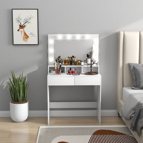 easycomfort easycomfort tavolo da trucco con specchio e 10 luci led regolabili 2 cassetti e 3 scomparti 80x40x135 cm bianco