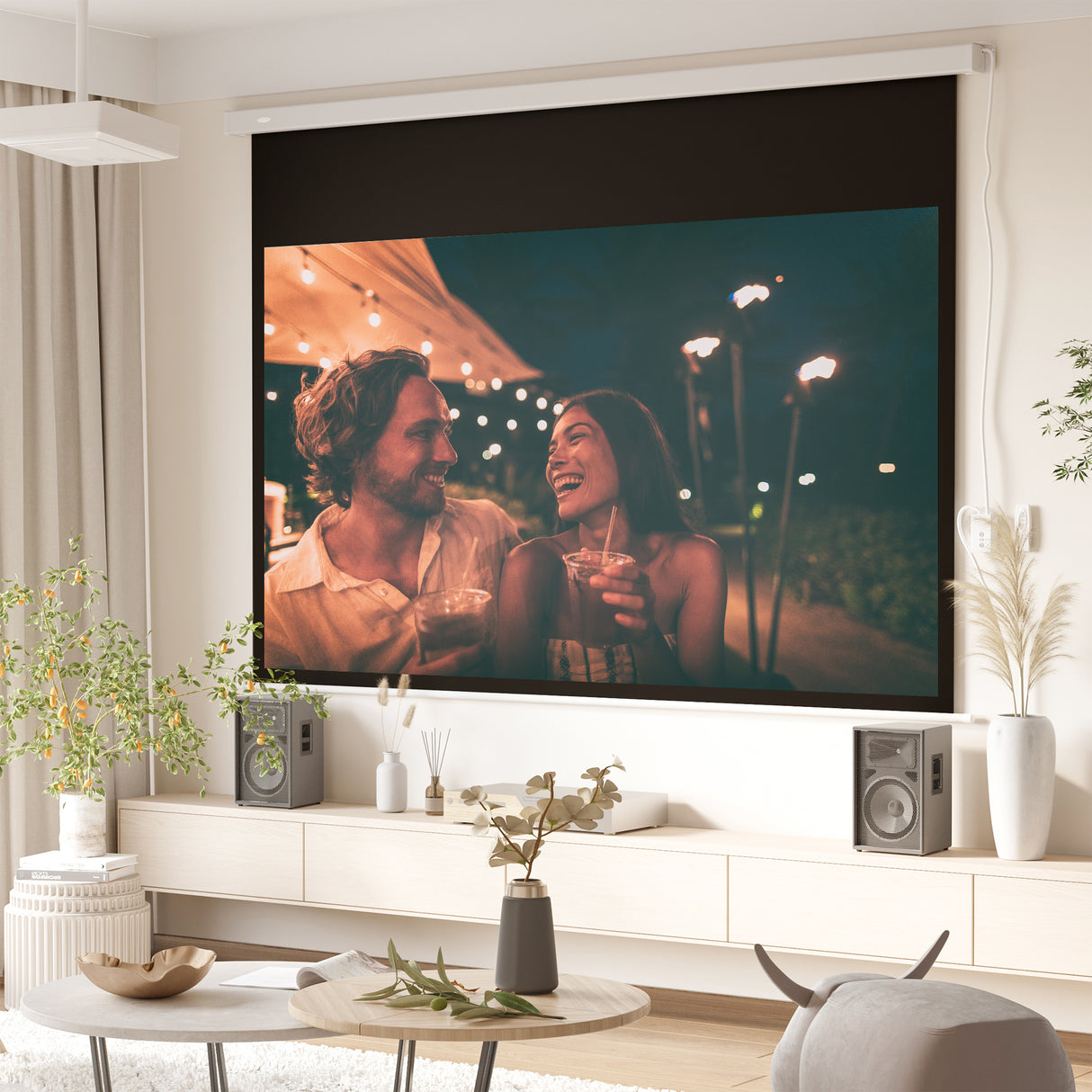 easycomfort easycomfort telo proiettore 100 pollici con telecomando in pvc e metallo 247x7 5x168 cm bianco