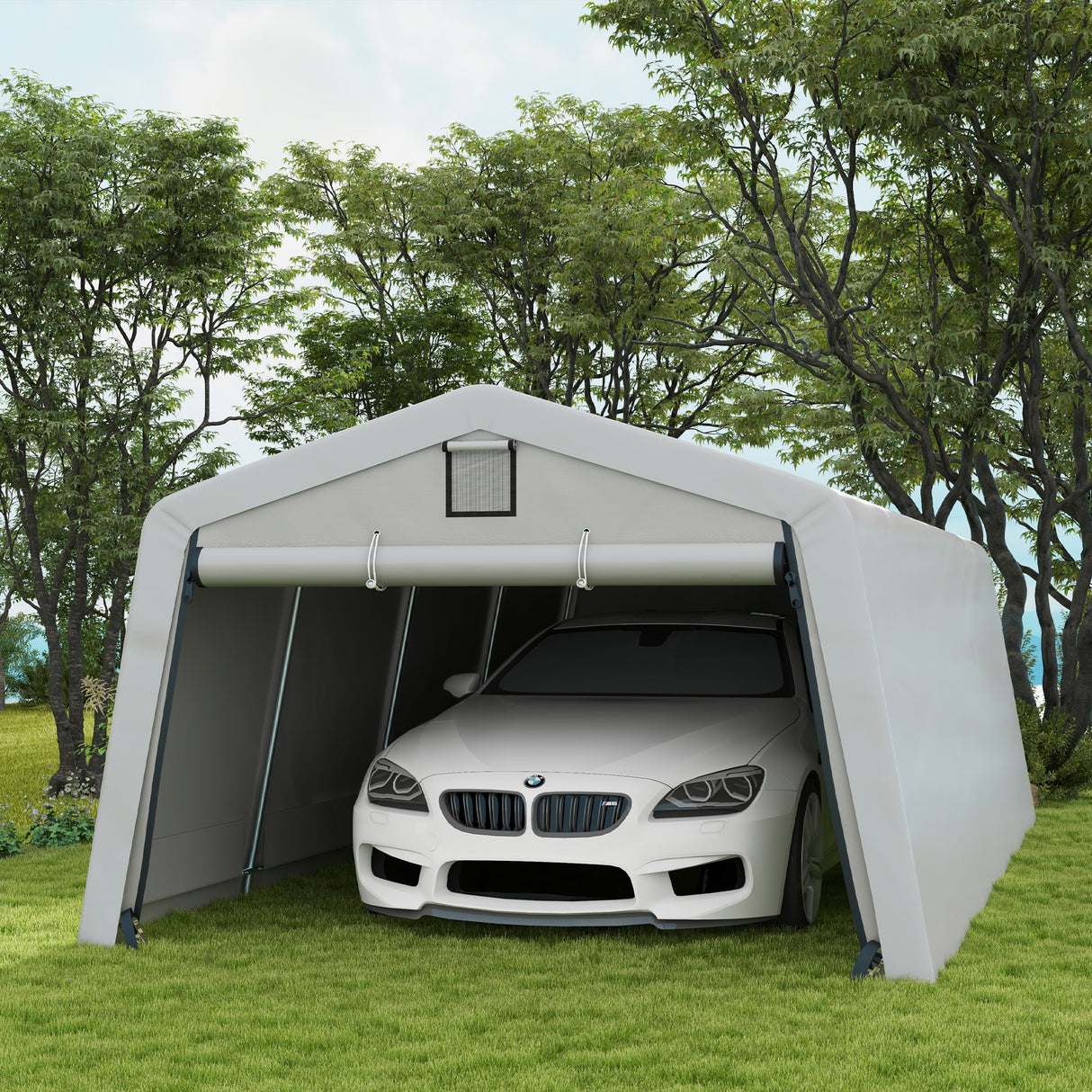 easycomfort easycomfort tendone per auto e feste con 2 finestre laterali in acciaio zincato e pe 618x265330x240 cm grigio chiaro
