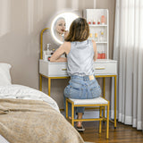 easycomfort easycomfort toeletta tavolo trucco con specchio illuminato a led e sgabello cassetti e ripiani bianco
