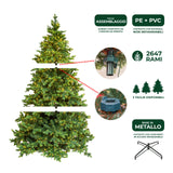 le stelle albero di natale artificiale verde h 180cm x l 120cm super folto con 2000 luci led incorporate e base a croce in metallo