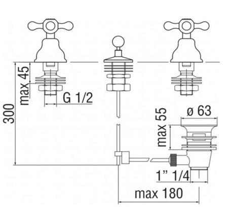 rubinetto bidet con 3 fori nobili serie grazia finitura cromo art. grc5015 cr