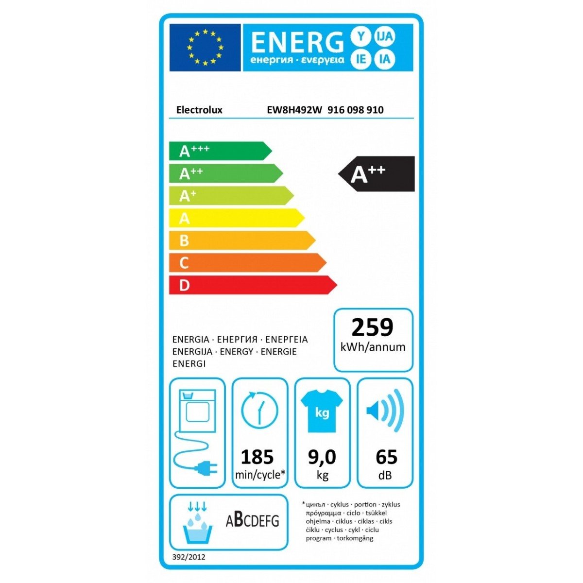 asciug ew8h492w 9kg a__ 900w bianco