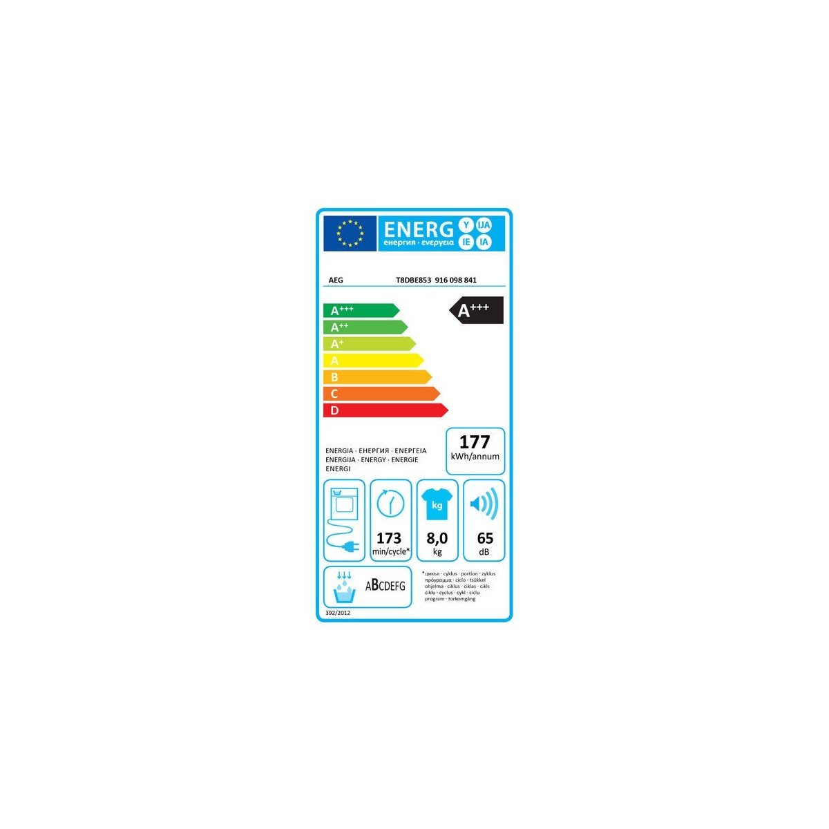 asciug t8dbe853 8kg a___900w bianco