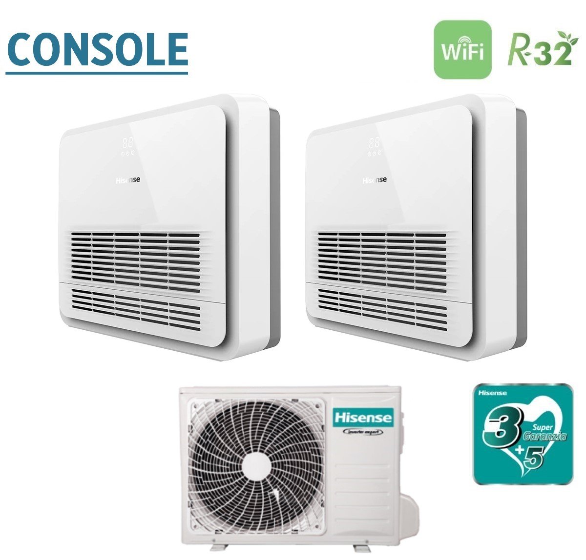 climatizzatore condizionatore hisense dual split console 9_12 con 2amw50u4rxa r 32 wi fi optional telecomando di serie incluso 9000_12000
