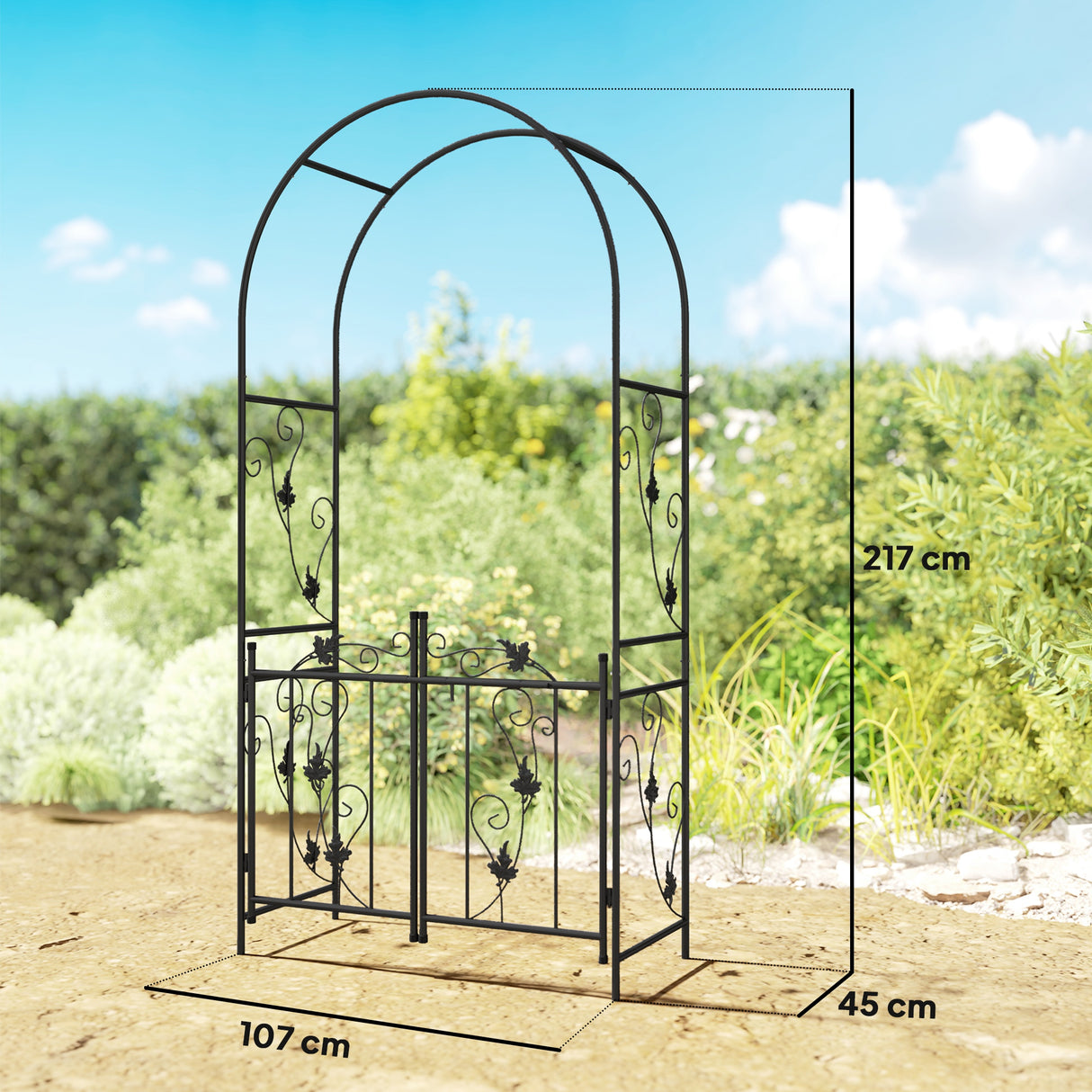 easycomfort easycomfort arco da giardino con cancello traliccio per piante rampicanti in metallo 2 2x1 m nero